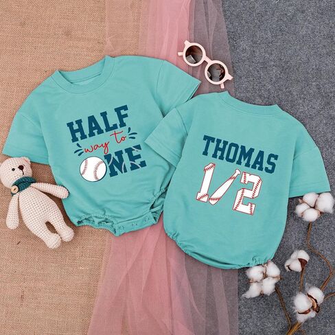 Personalized Half Birthday Outfit Baby Boy, 1/2 Birthday Boy Bubble Romper, Half Way To One Boy Bodysuit in Saudi Arabia
