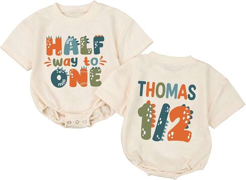 Personalized Half Birthday Outfit Baby Boy, 1/2 Birthday Boy Bubble Romper, Half Way To One Boy Bodysuit in Saudi Arabia