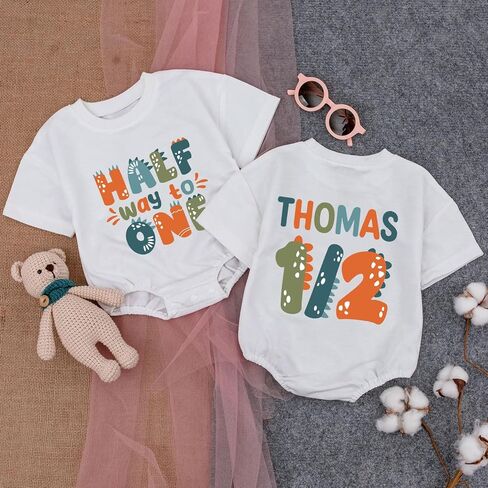 Personalized Half Birthday Outfit Baby Boy, 1/2 Birthday Boy Bubble Romper, Half Way To One Boy Bodysuit in Saudi Arabia