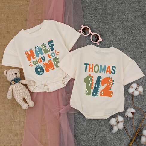 Personalized Half Birthday Outfit Baby Boy, 1/2 Birthday Boy Bubble Romper, Half Way To One Boy Bodysuit in Saudi Arabia