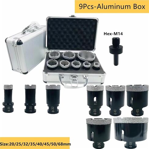 8/9Pcs Diamond Drill Bits Set Core Bits Thread Ceramic Quartz Masonry Tile Drilling Crowns Kit Vacuum Brazed Drilling Core Bits(9Pcs No Box) in Saudi Arabia