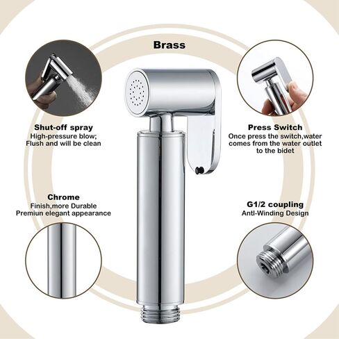 Handheld Bidet Sprayer Brass Chrome Baby Cloth Diaper Sprayer Portable Hand Held Toilet Bidet Sprayer Head, for Feminine Wash, Pet Washing, Easy to Install(A) in Saudi Arabia