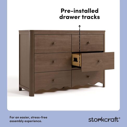 Storkcraft Casablanca 6 Drawer Dresser (Hazelnut) – GREENGUARD Gold Certified, Nursery & Kids' Bedroom with Spacious Storage, Safety Interlocking Drawer System, Easy Assembly with Pre-Installed Tracks in Kuwait