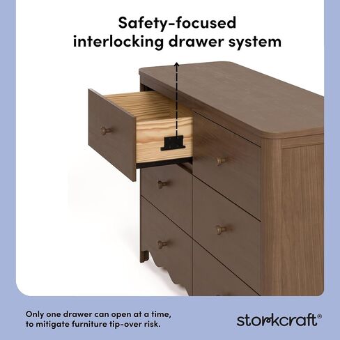 Storkcraft Casablanca 6 Drawer Dresser (Hazelnut) – GREENGUARD Gold Certified, Nursery & Kids' Bedroom with Spacious Storage, Safety Interlocking Drawer System, Easy Assembly with Pre-Installed Tracks in Kuwait