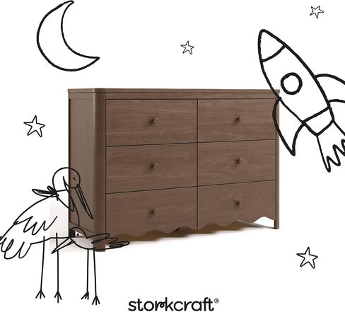 Storkcraft Casablanca 6 Drawer Dresser (Hazelnut) – GREENGUARD Gold Certified, Nursery & Kids' Bedroom with Spacious Storage, Safety Interlocking Drawer System, Easy Assembly with Pre-Installed Tracks in Kuwait