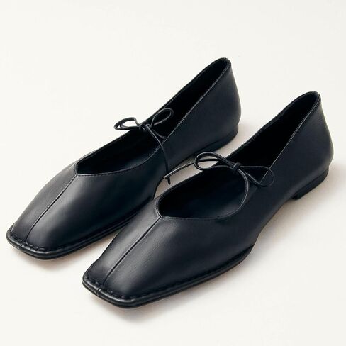 شقق الباليه الدانتيل للنساء القوس مربع إصبع القدم ماري جين فلاتس تنزلق على أحذية الباليه الجلدية in Kuwait