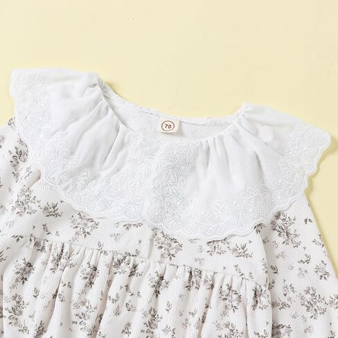 Infant Baby Girls 2Pcs Soft Corduroy Bodysuit Outfits Set Doll Collar Floral Print Romper with Headband Suit in Kuwait
