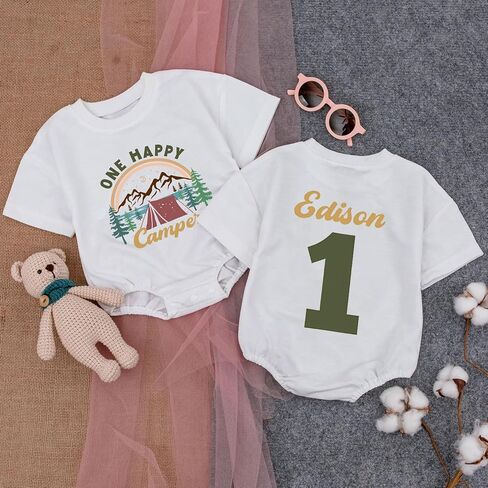 Personalized One Camping Baby Boy Romper, First Birthday Outfit Boy, 1st Birthday Outfit Boys in Saudi Arabia