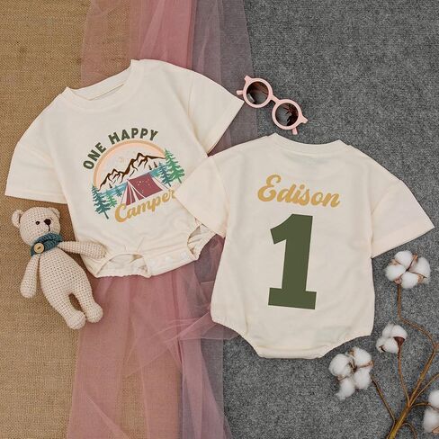 Personalized One Camping Baby Boy Romper, First Birthday Outfit Boy, 1st Birthday Outfit Boys in Saudi Arabia