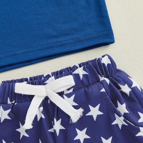 Toddler Baby Boy 4th of July Outfit American Flag Embroidery Crew Neck Sleeveless Tank Tops and Shorts 2 Pcs Set in Saudi Arabia