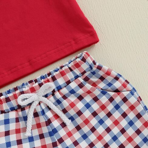 4th of July Baby Boy Summer Outfit Embroidery Letters T-shirt Plaid Shorts Set Toddler Fourth of July Clothes in Saudi Arabia