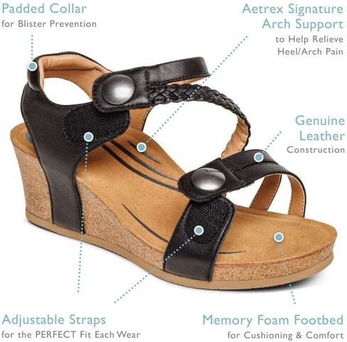 Aetrex Avril Orthopedic BlATTE RAVERT STRAP LOW HEEL CHEEL Wedge for Women-Leather Memory Foamped Foom Poom Support Espadrilles espadrilles for Women in Saudi Arabia