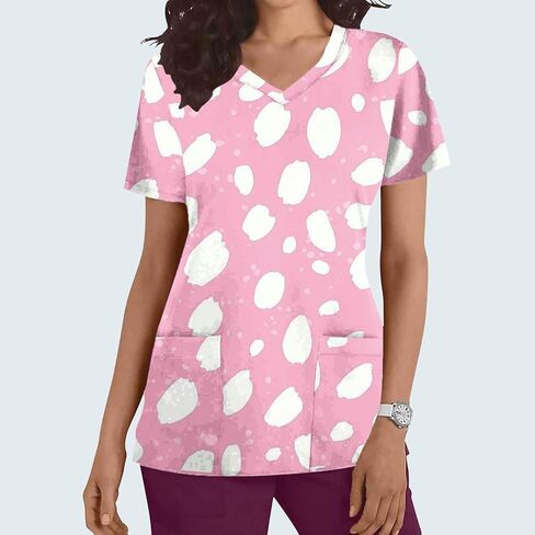 Womens Nurse Work Uniforms with Pockets Scrub Tops V Neck Short Sleeve Work T-Shirt Tunic Blouse in Saudi Arabia