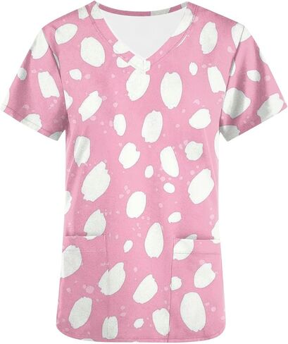 Womens Nurse Work Uniforms with Pockets Scrub Tops V Neck Short Sleeve Work T-Shirt Tunic Blouse in Saudi Arabia