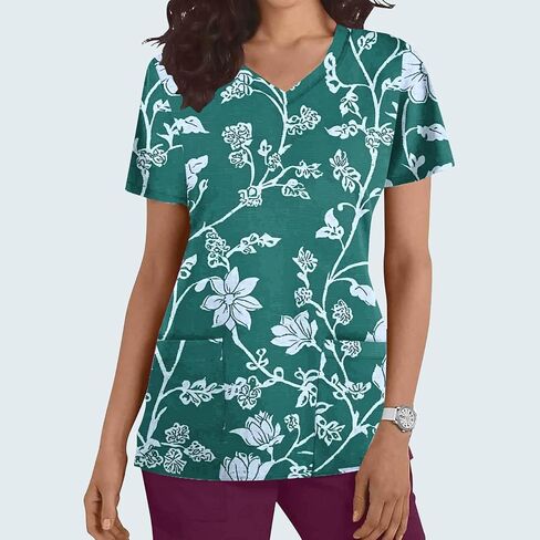 Womens Nurse Work Uniforms with Pockets Scrub Tops V Neck Short Sleeve Work T-Shirt Tunic Blouse in Saudi Arabia