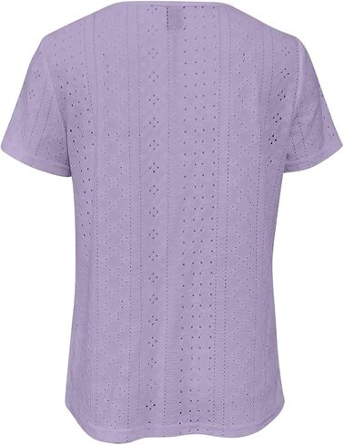 Womens Eyelet Embroidery Tops Short Sleeve Summer Dressy Casual Crochet Shirts Square Neck Breathable Blouse in Saudi Arabia