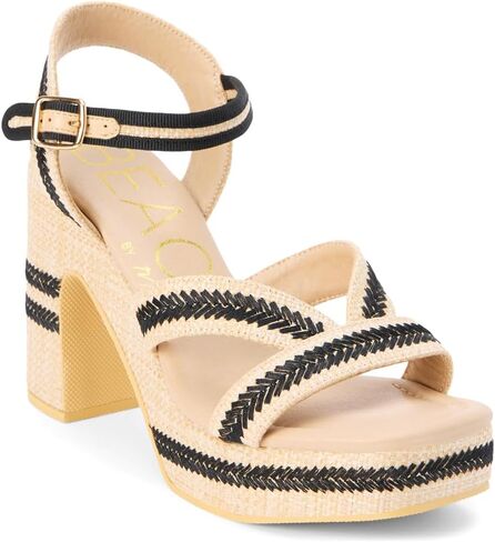 BEACH by Matisse Womens Adelaide Platform Block Ankle Strap Casual Sandals Casual High Heel 3" & Up - Beige in Saudi Arabia