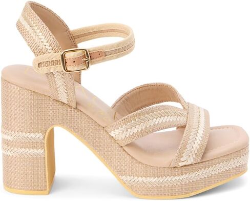 BEACH by Matisse Womens Adelaide Platform Block Ankle Strap Casual Sandals Casual High Heel 3" & Up - Beige in Saudi Arabia