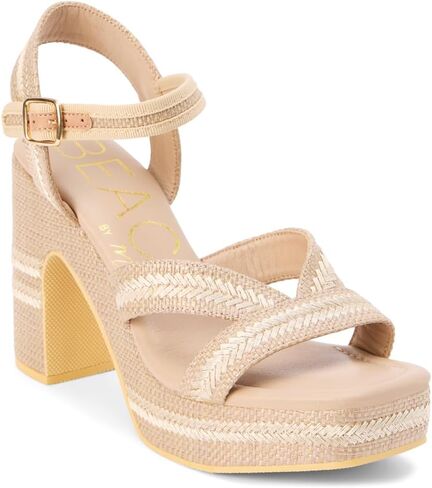 BEACH by Matisse Womens Adelaide Platform Block Ankle Strap Casual Sandals Casual High Heel 3" & Up - Beige in Saudi Arabia