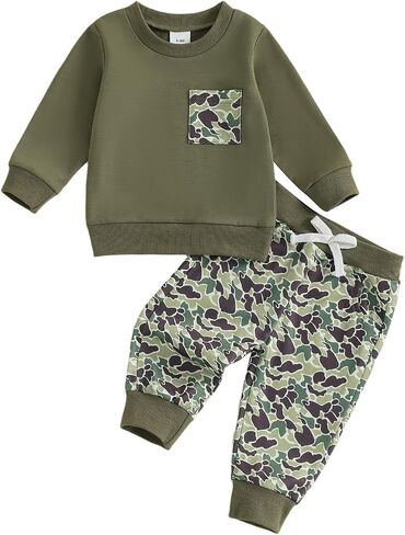 Toddler Boy Fall Winter Clothes Baby Camo Outfits Retro Duck Embroidery Hunting Sweatshirts + Camouflage Pants Set in Saudi Arabia