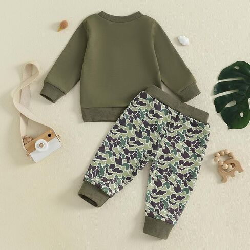 Toddler Boy Fall Winter Clothes Baby Camo Outfits Retro Duck Embroidery Hunting Sweatshirts + Camouflage Pants Set in Saudi Arabia