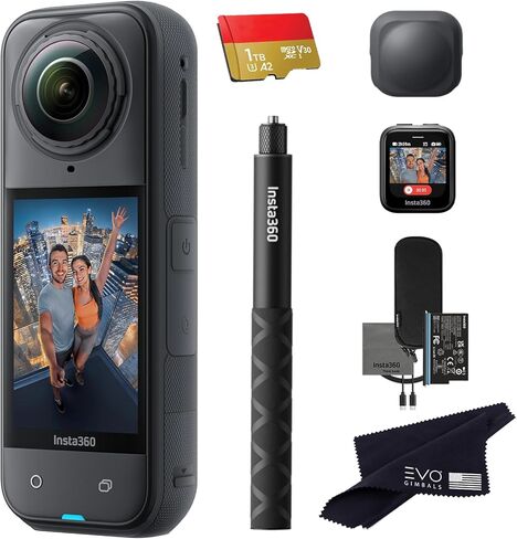 Insta360 X5 GPS Preview Remote Bundle-8K Waterproof 360 Action Camera with 1/1.28" 48MP Sensors, 8K 360 HDR Video, 72MP 360 |Bundle Includes GPS Preview Remote Mic Built-in, Selfie Stick, Lens Cap in Saudi Arabia