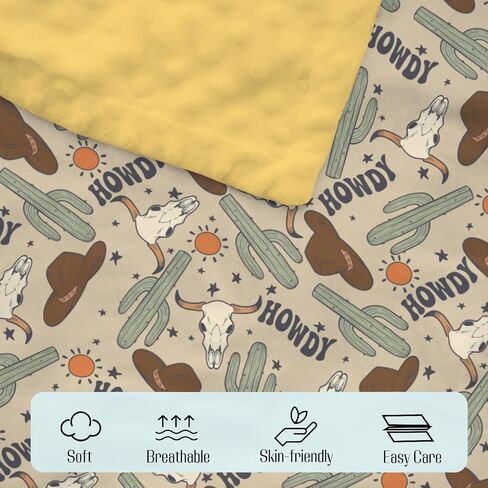 Mink Baby Boy بطانية بوهو الغربية Howdy Cowboy Hat ، Wild West Desert Cactus Sun Cow Soft Plush Plush Double Layer Scawing Detddle ، و Nevel Infant Todder Crib Crib Bedding 30x40 in Kuwait