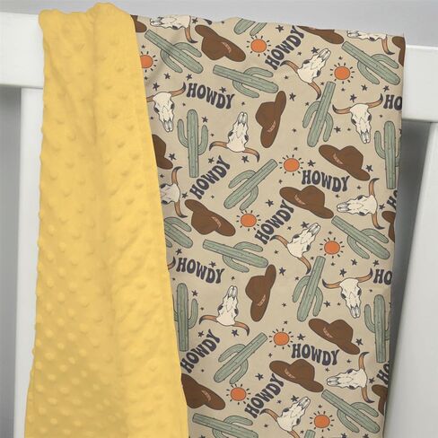 Mink Baby Boy بطانية بوهو الغربية Howdy Cowboy Hat ، Wild West Desert Cactus Sun Cow Soft Plush Plush Double Layer Scawing Detddle ، و Nevel Infant Todder Crib Crib Bedding 30x40 in Kuwait