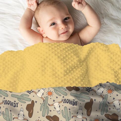 Mink Baby Boy بطانية بوهو الغربية Howdy Cowboy Hat ، Wild West Desert Cactus Sun Cow Soft Plush Plush Double Layer Scawing Detddle ، و Nevel Infant Todder Crib Crib Bedding 30x40 in Kuwait