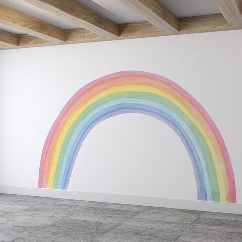 Watercolor Rainbow, Sun, Polka Dots Wall Decal for Kids Room, Nursery, Baby Room Decor, Polka Dots Mural, Rainbow Wallpaper (Rainbow-Sun-Polkadots, XXLarge) in Saudi Arabia