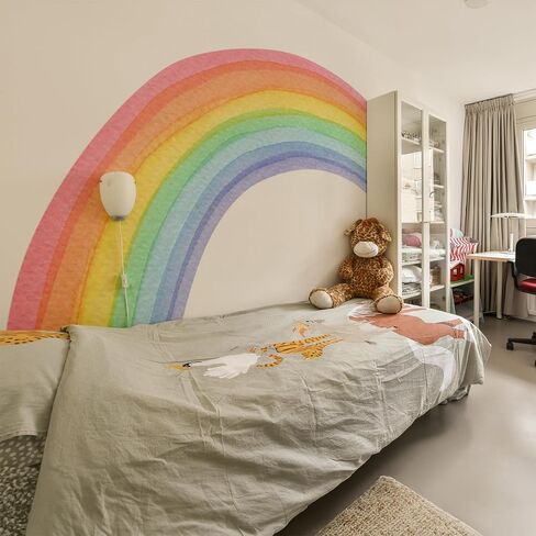 Watercolor Rainbow, Sun, Polka Dots Wall Decal for Kids Room, Nursery, Baby Room Decor, Polka Dots Mural, Rainbow Wallpaper (Rainbow-Sun-Polkadots, XXLarge) in Saudi Arabia