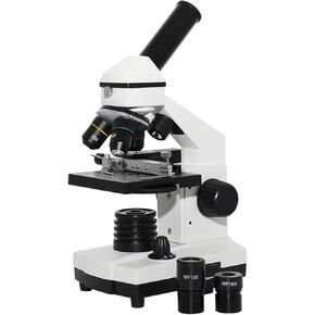 Microscope Metal Monocular Biological Microscope 64X-640X with Up/Bottom LED Student Science for Research Jewelry School