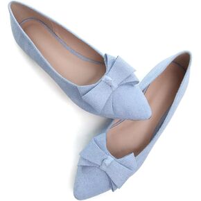 SAILING LU Womens Pointed Toe Ballet Flats Cute Bow-Knot Comfortable Loafers Formal Business Suede Slip On Dressy Walking Shoes