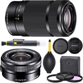 Sony E PZ 16-50mm f/3.5-5.6 OSS Lens (SELP1650) + Sony E 55-210mm f/4.5-6.3 OSS Lens (SEL55210) (Black) + Pro Starter Combo - International Version (1 Year Warranty)