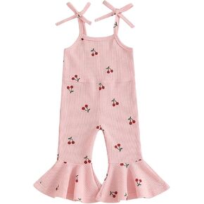 Toddler Baby Girl Strawberry Flare Jumpsuit Cherry Romper Summer Outfit Kid Girls Spaghetti Straps One-Piece