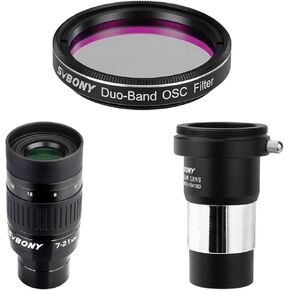 SVBONY SV135 Zoom Eyepiece, Zoom 7 to 21mm 1.25 Inch Telescope Eyepiece Bundle with Barlow Lens 2X and SV220 Telescope Filter