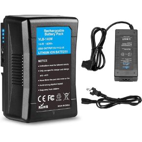 KUNLUN 140Wh(10000mAh) V Mount/V-Lock Battery and D-Tap Quick Charger Bundle Compatible with Video Camera Camcorder Broadcast LED Light