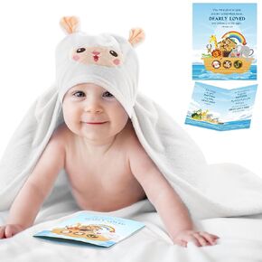 My First Noahs Ark Baptism Card for Girl or Boy Baby Hooded Towel Christian Card Soft Lamb Baby Towel for Newborns Receiving Blanket Christening Gifts Infant Toddler Baby Shower Suppiles