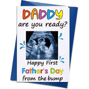 Funny First Fathers Day Cards from Bump,4x6 Happy 1st Fathers Day Greeting Card with Photo Insert from Baby for Dad to be New Dad First Time Dad Fathers Day Gift Card for Husbands from Wife