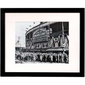 iFrame 18" x 22" Black Framed Chicago Wrigley Field Skyline Print Framed Art Work For Wall Decor With Photo Mat | Chi Town Skyline Wall Art | Black And White Picture Wall Art Decor