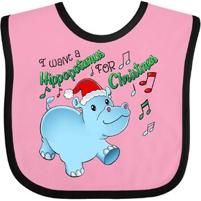 inktastic I Want a Hippopotamus for Christmas Hippo in Santa Hat Baby Bib
