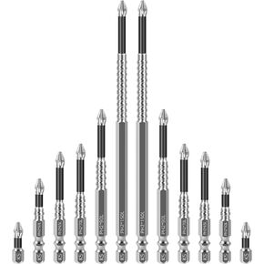 K5 Alloy High-Magnetic Screwdriver Drill Bit Set, 12Pcs Impact Phillips Bits, Non-Slip Teeth Phillips Screwdriver Bit Set, Long Drill Bits for Electric Drills, 1+2+2.6+2.8+3.5+6in
