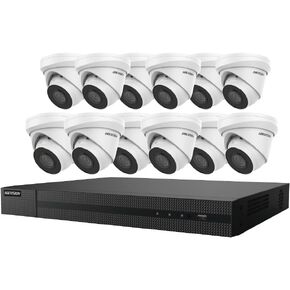 Hikvision EKI-K164T412 16 CH Channel 4K 8MP NVR 4TB with 12 x 4MP Outdoor Turret Dome Cameras 2.8mm 3-Axis IP67 IK10 H.265+ Compatible with Hikvision Hik-Connect, Cable not Included