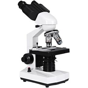 Binocular Biological Microscope 2500X with Retractable Objective Lens, 360° Rotating Tube & Adjustable LED Lighting