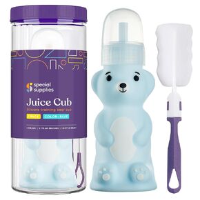 Special Supplies Honey Bear Straw Cup Long Straws, Squeezable Therapy and Special Needs Assistive Drink Container, Spill Proof and Leak Resistant Lid (Pack of 1 Bottle and 3 Straws)