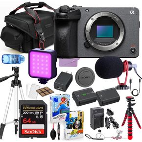 Sony FX30 Digital Cinema Camera Body Packle + Premium Accessory Package بما في ذلك الذاكرة المتطرفة 64 جيجابايت ، والميكروفون ، وضوء LED ، وبرنامج صور فوتوغرافية وأكثر (24 قطعة)