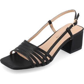 Journee Womens Strappy Buckle Sling Back Covered Block Heel Open Square Toe Shayana Comfort Foam Sandals