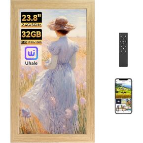 23.8" Large Digital Picture Frame, WiFi Photo Frame FHD 1080p IPS Display with Remote Control, 32GB Storage, Auto Rotate, Wall Mounted, Share Photos/Videos Via Uhale App/USB/SD No Touchscreen