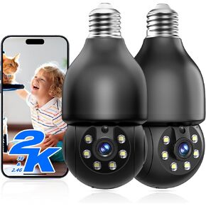 Light Bulb Security Camera,5G& 2.4GHz Security Cameras Wireless Outdoor,2K Outdoor Security Camera,Light Bulb Camera with Color Night Vision,Two Way Talk,Human Motion Sensor Easy to Install