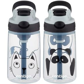 Contigo Kids Water Bottle with Autospout Straw – Spill Proof, Easy-Clean Lid Design, 14 oz., Panda & Cat, 2-pack